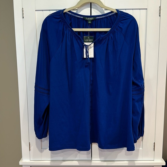 Ralph Lauren peasant top with tassel tie and lace detail. - Picture 1 of 4
